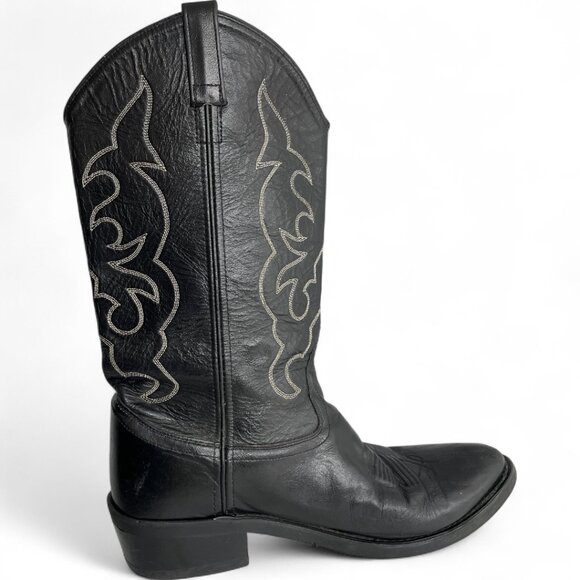 Old West Black Leather Western Cowboy Biker Boots Men's 11 D - Picture 6 of 13